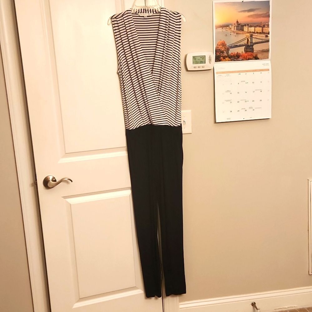 Trina Turk "Giselle" Blue & White Striped Sleeveless Nautical Jumpsuit Size XS